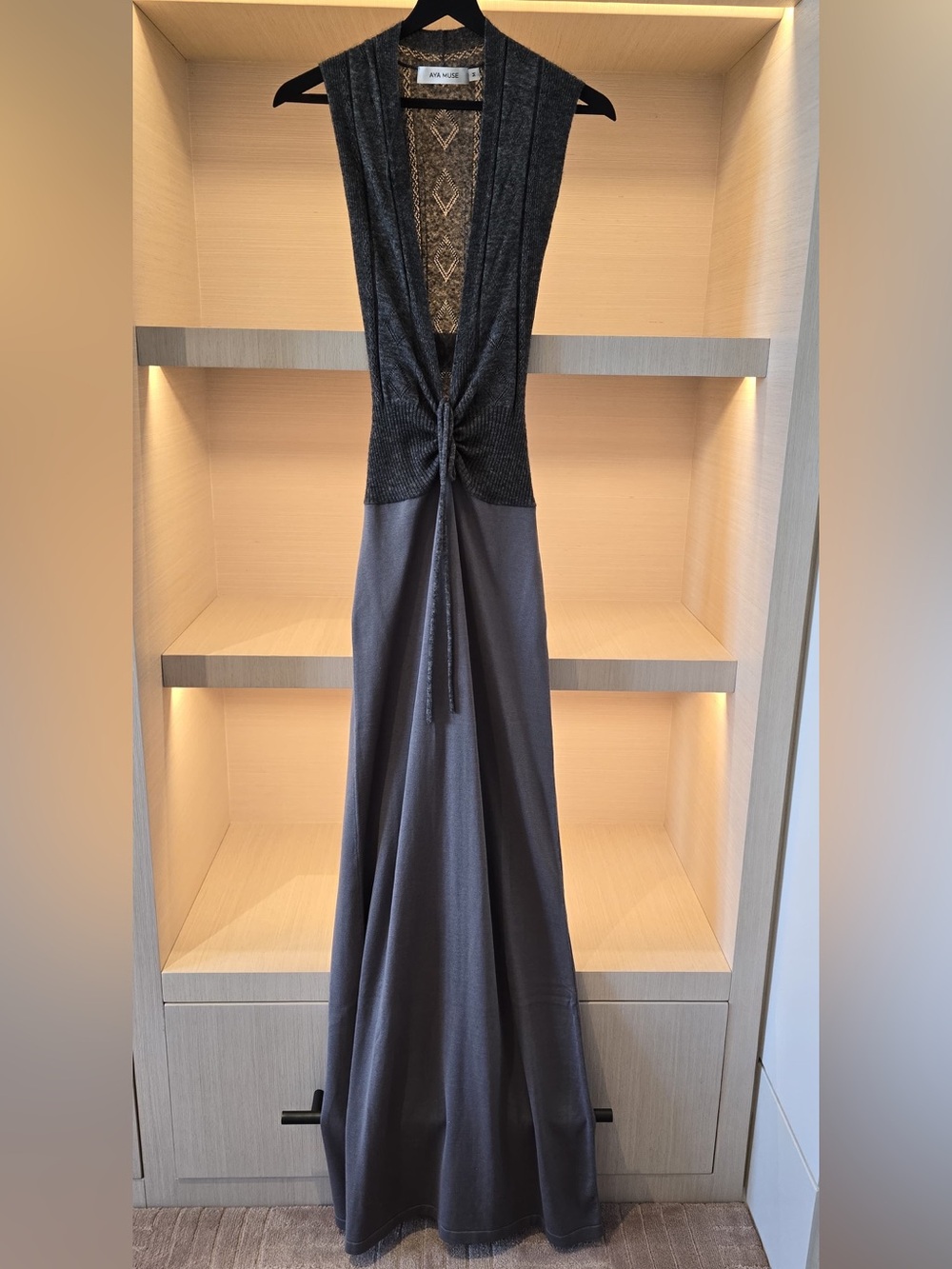 Aya Muse Black and Charcoal Maxi Dress with Front Knot